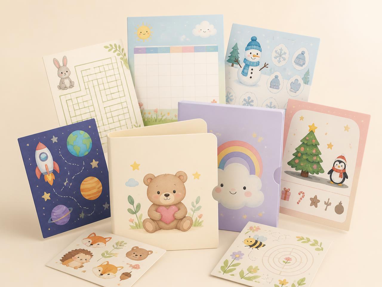 Kits bônus impressos do Color Club: calendário, labirintos, atividades de férias e datas especiais